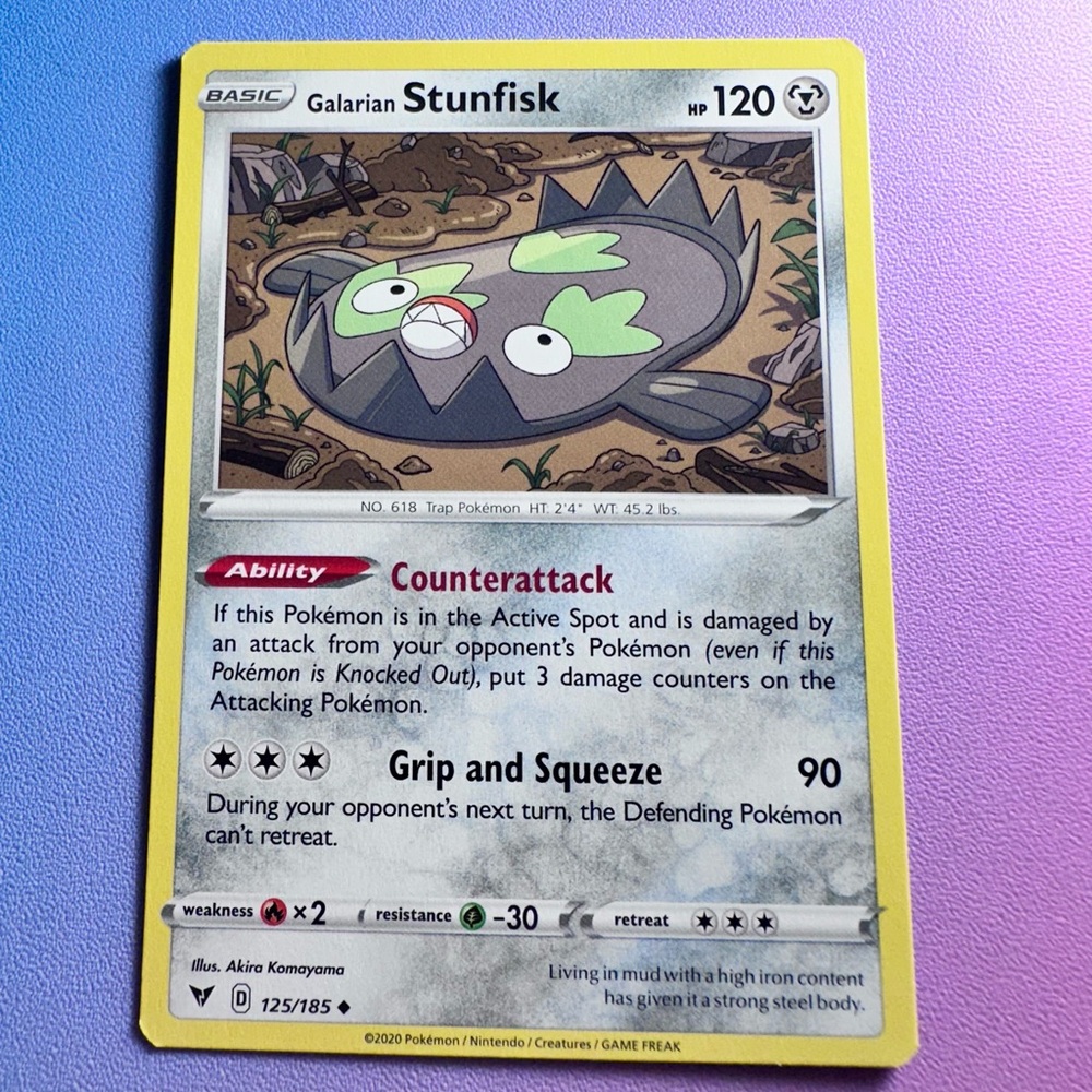 galarian stunfisk - 125/185 (uncommon) — pokemon: vivid voltage